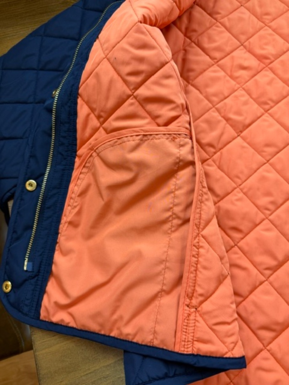 Lauren Ralph Lauren Diamond Quilted Snap Front Jacket Navy w/ Orange Lining Sz L - Picture 4 of 10